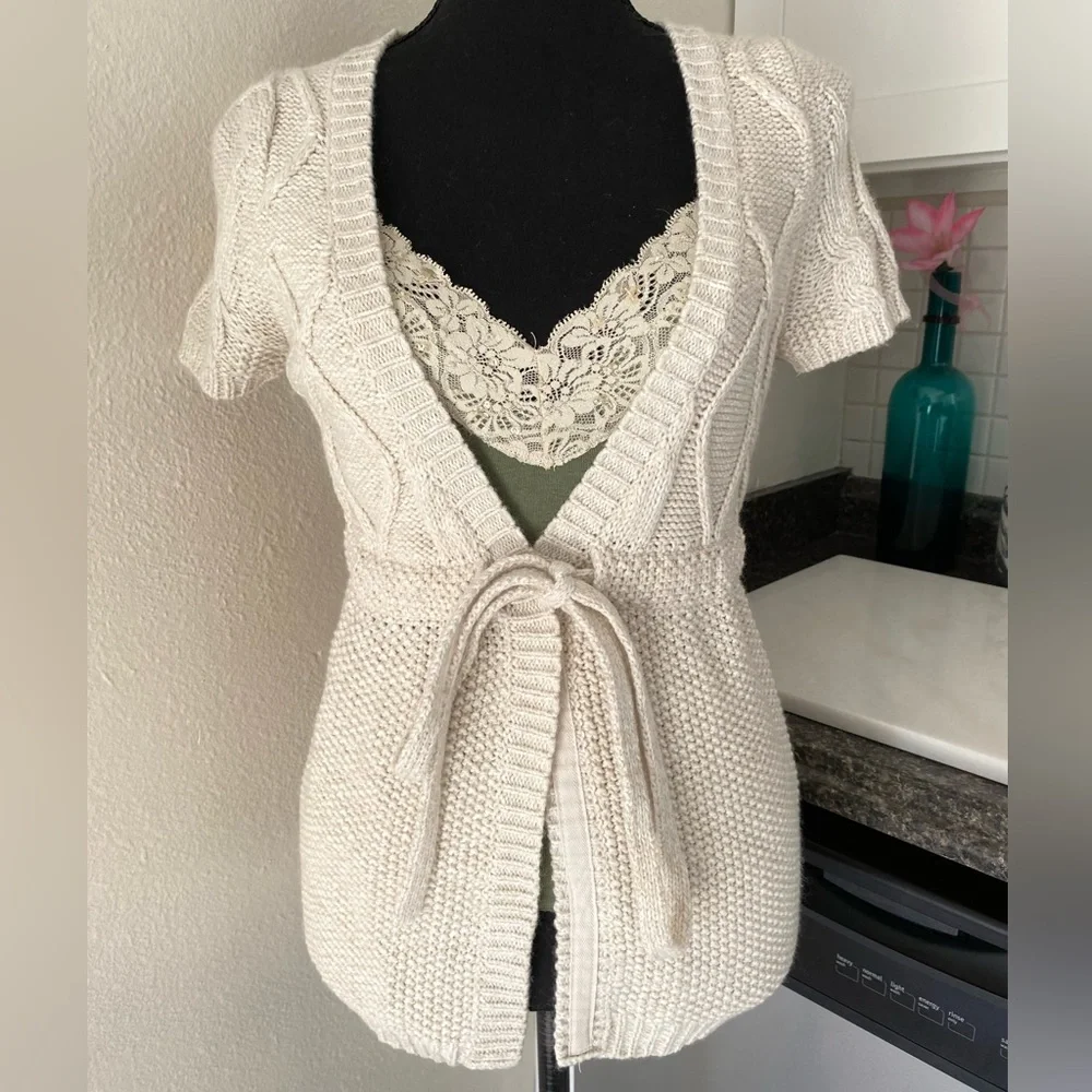 Y2k Aeropostale babydoll tie waist short sleeve cardigan sweater - Picture 12 of 13